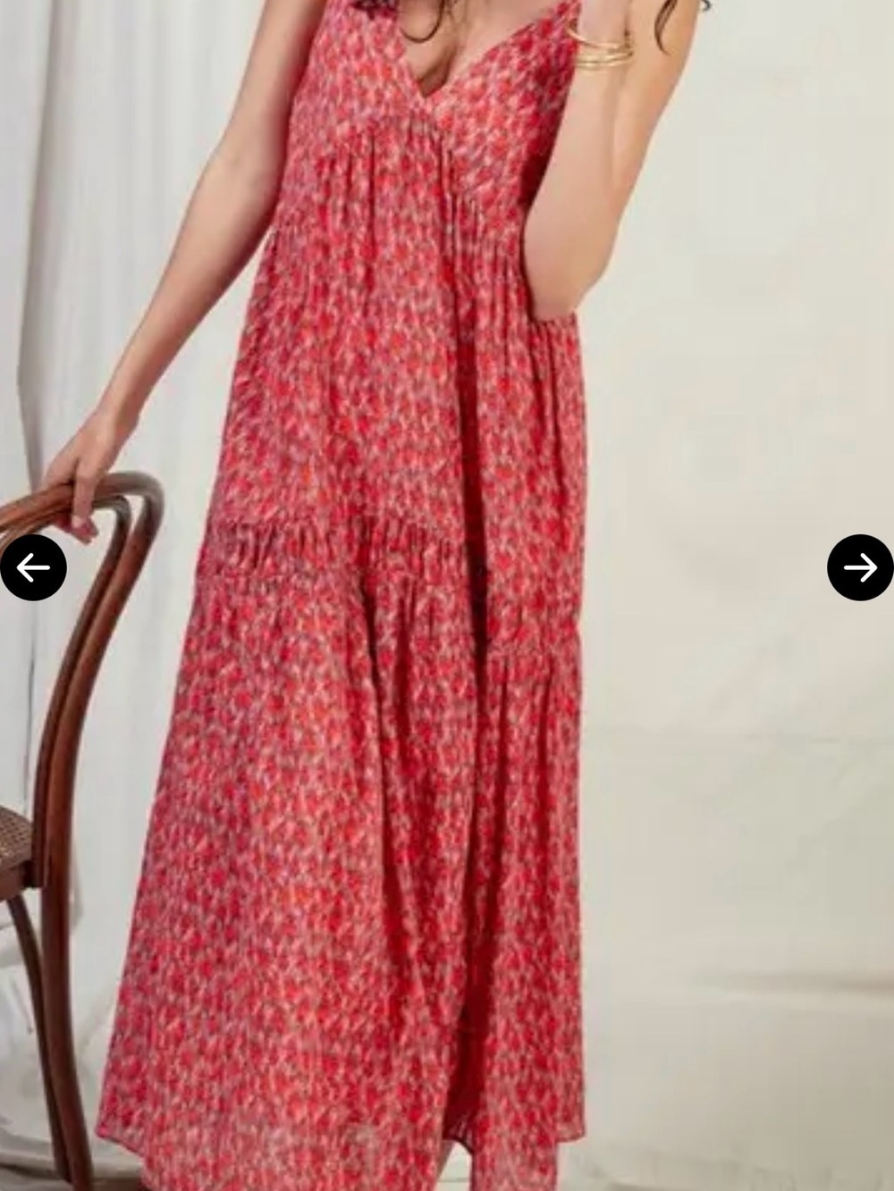 Joie Coral Red Floral V-Neck Tiered Maxi Dress